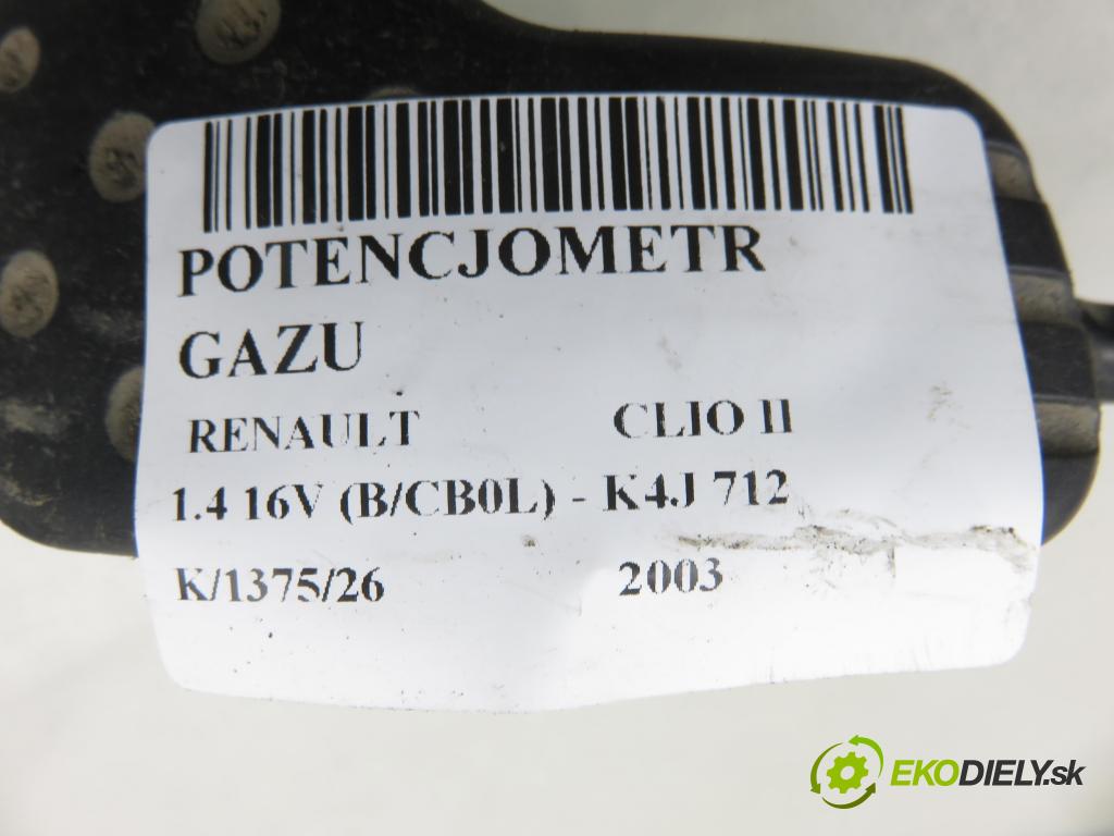 RENAULT CLIO II (BB_, CB_) HB 2003 70,00 1.4 16V (B/CB0L) - K4J 712 1390,00 potenciometr plynového pedálu 8200089851 ; 6PV00811924 (Potenciometr plynového pedálu)