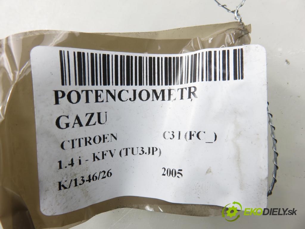 CITROEN C3 I (FC_) HB 2005 54,00 1.4 i - KFV (TU3JP) 1360,00 potenciometr plynového pedálu 9646702180 ; 0280752251 (Potenciometr plynového pedálu)