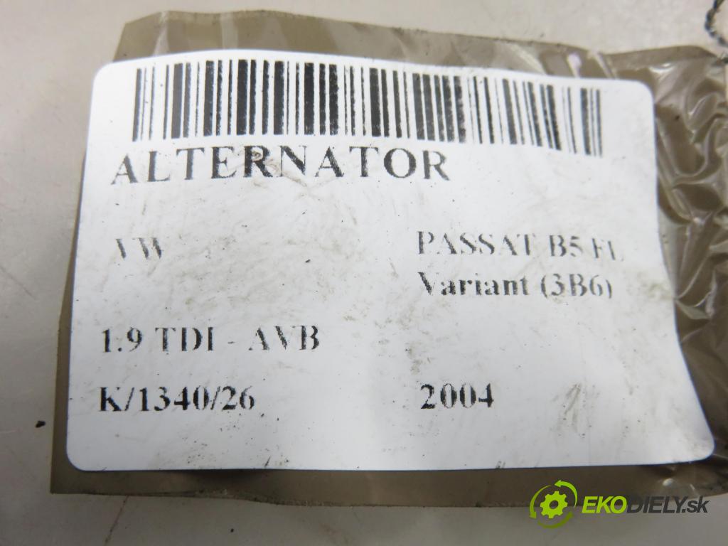 VW PASSAT B5.5 Variant (3B6) KOMBI 2004 74,00 1.9 TDI PD 101 - AVB 1896,00 Alternátor 028903031A (Alternátor)