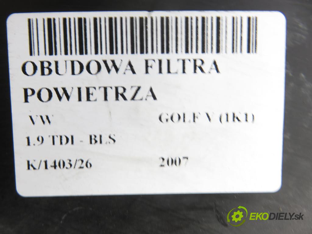 VW GOLF V (1K1) HB 2007 77,00 1.9 TDI - BLS 1896,00 obal filtra vzduchu 3C0129607AF ; 3C0129601AM (Kryt vzduchového filtru)