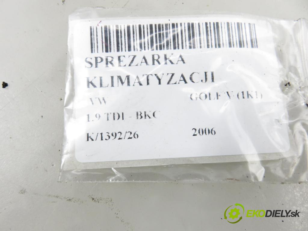 VW GOLF V (1K1) HB 2006 77,00 1.9 TDI PD 105 - BKC 1896,00 KOMPRESOR: klimatizácie 1K0820859F (Kompresor klimatizácie)