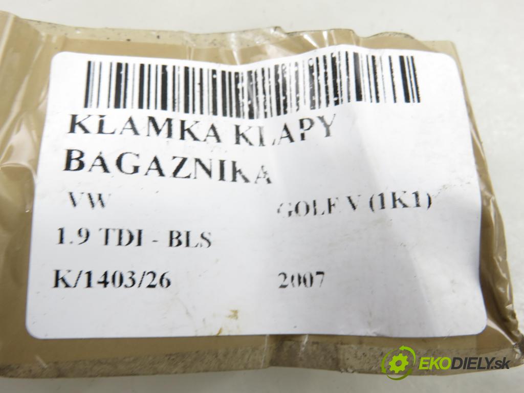 VW GOLF V (1K1) HB 2007 77,00 1.9 TDI - BLS 1896,00 klika dveří kufr 1K0827469G ; 3C5827469C