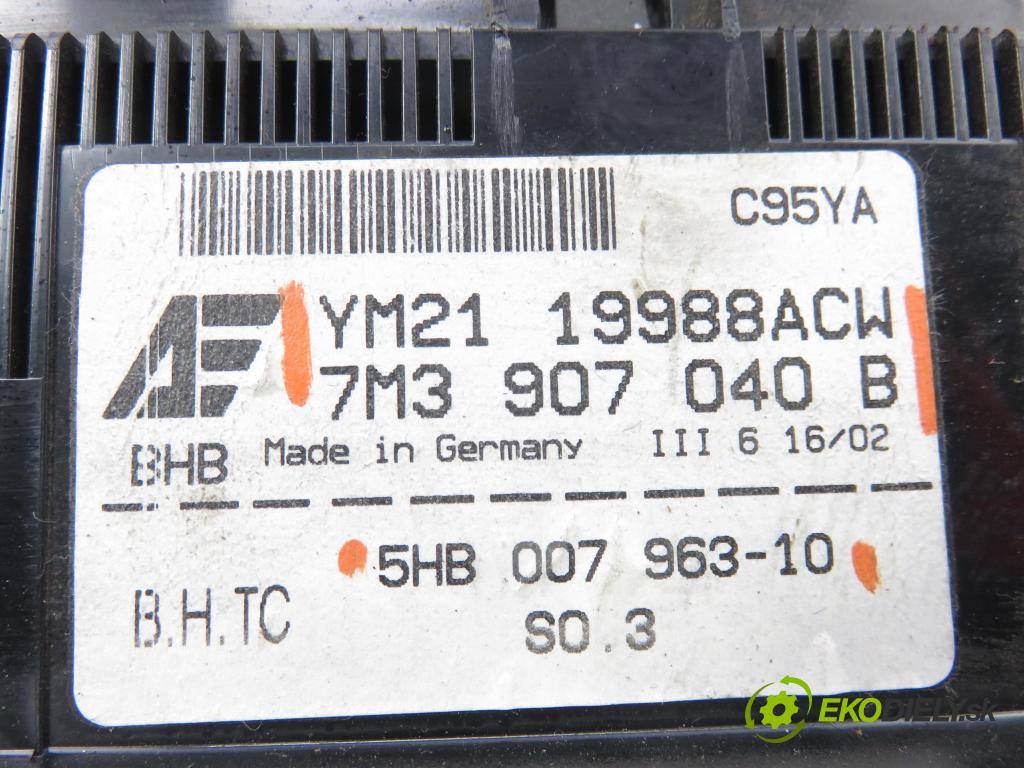 VW SHARAN (7M8, 7M9, 7M6) MINIVAN 2003 110,00 1.8 T 20V - AWC 1781,00 Panel kúrenia KLIMATRONIK 7M3907040B ; YM2119988ACW ; 5HB00796310