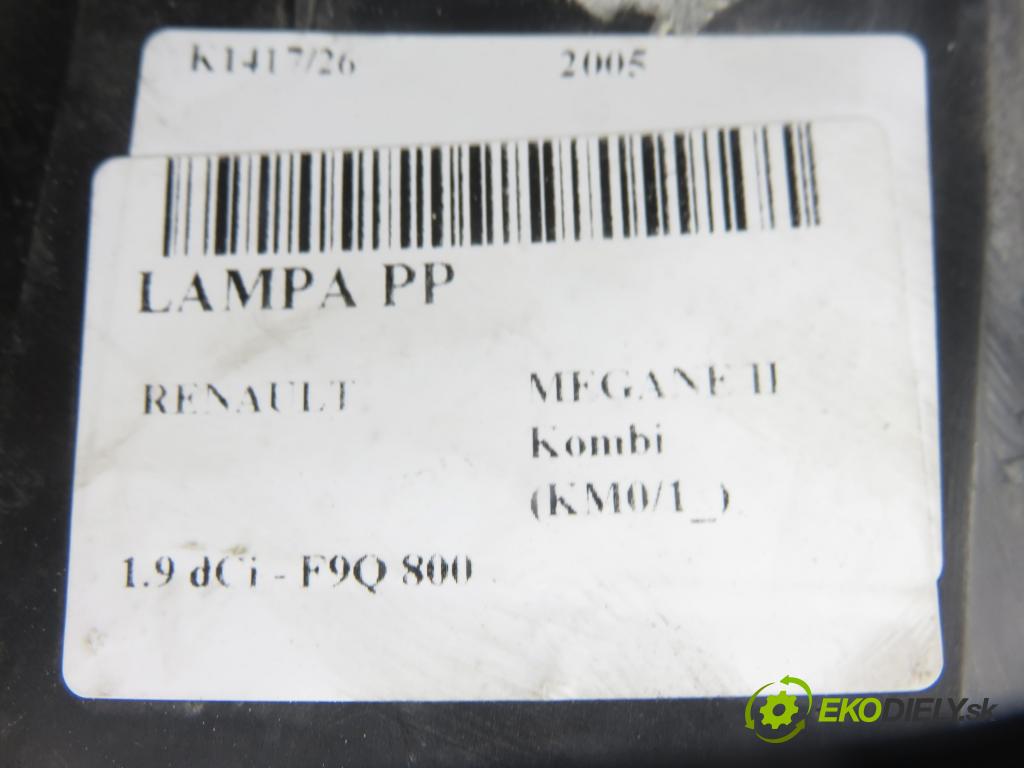 RENAULT MEGANE II Kombi (KM0/1_) KOMBI 2005 88,00 1.9 dCi 120 - F9Q 800 1870,00 Svetlo PP 8200073221J