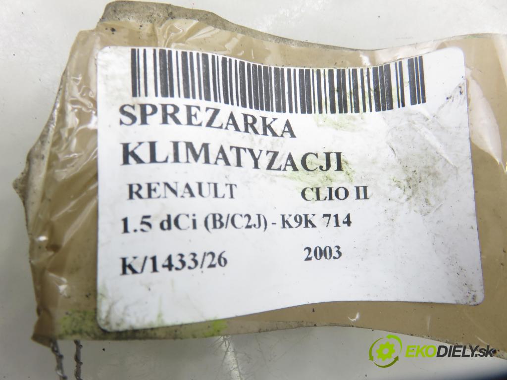 RENAULT CLIO II (BB_, CB_) HB 2003 50,00 1.5 dCi 68 - K9K 714 1461,00 KOMPRESOR: klimatizácie 8200315744 ; R134A (Kompresor klimatizácie)