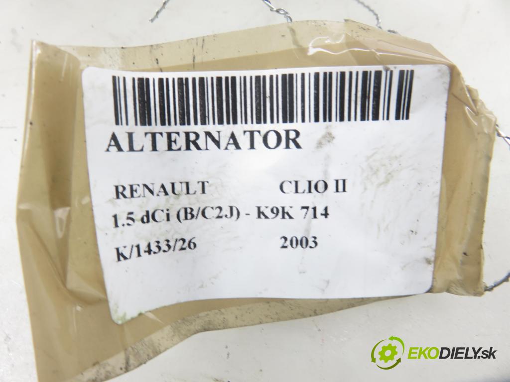 RENAULT CLIO II (BB_, CB_) HB 2003 50,00 1.5 dCi (B/C2J) - K9K 714 1461,00 Alternátor 8200537415B ; SG12B105 ; 2543378C (Alternátor)