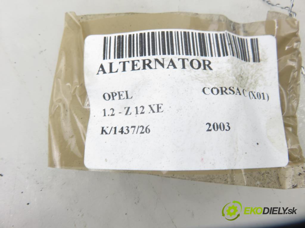 OPEL CORSA C (X01) HB 2003 55,00 1.2 - Z 12 XE 1199,00 Alternátor 24437120XL ; 0124415023 (Alternátor)