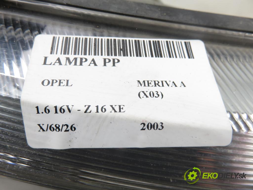 OPEL MERIVA A nadwozie wielkoprzestrzenne (MPV) (X03) HB 2003 74,00 1.6 16V - Z 16 XE 1598,00 světlo PP 93321053