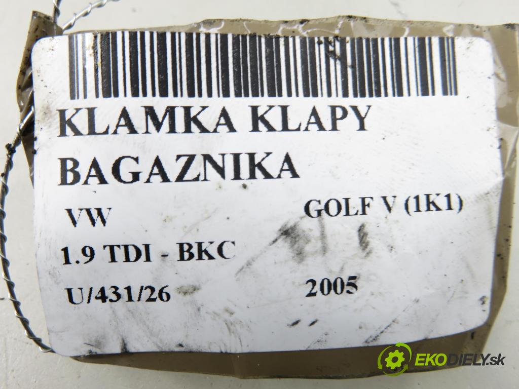 VW GOLF V (1K1) HB 2005 77,00 1.9 TDI PD 105 - BKC 1896,00 klika dveří kufr 1K0827469E ; 1K0827469F ; 3C5827469B
