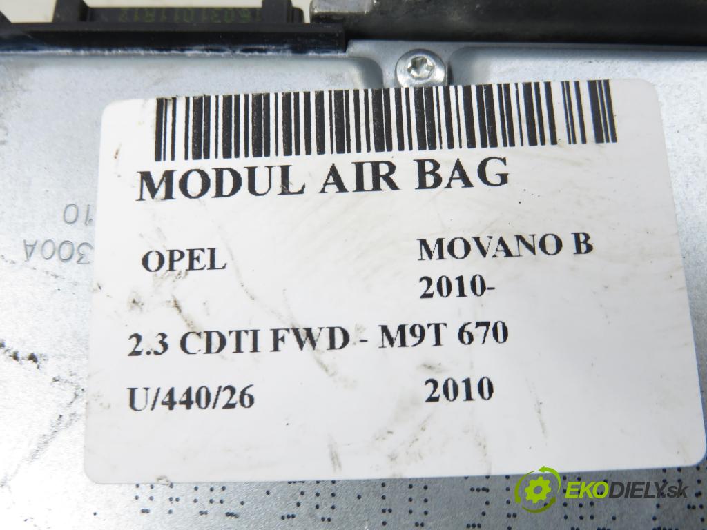 OPEL MOVANO B Skrzynia (X62) FURGON 2010 74,00 2.3 CDTI FWD - M9T 670 2298,00 MODUL air BAG 8200942209A