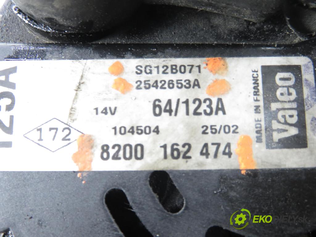VOLVO V40 Kombi (645) KOMBI 2002 75,00 1.9 DI 102 - D 4192 T4 1870,00 Alternátor 8200162474 ; SG12B071 ; 2542653A (Alternátor)
