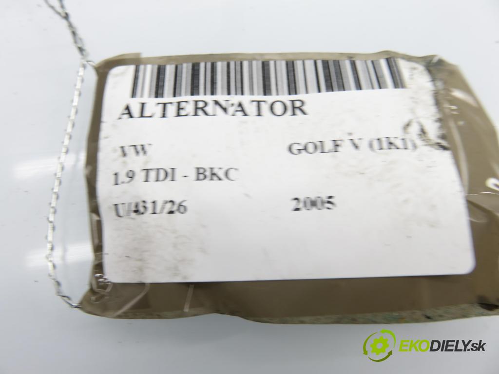 VW GOLF V (1K1) HB 2005 77,00 1.9 TDI - BKC 1896,00 Alternátor 06F903023F ; 0124525091 (Alternátor)