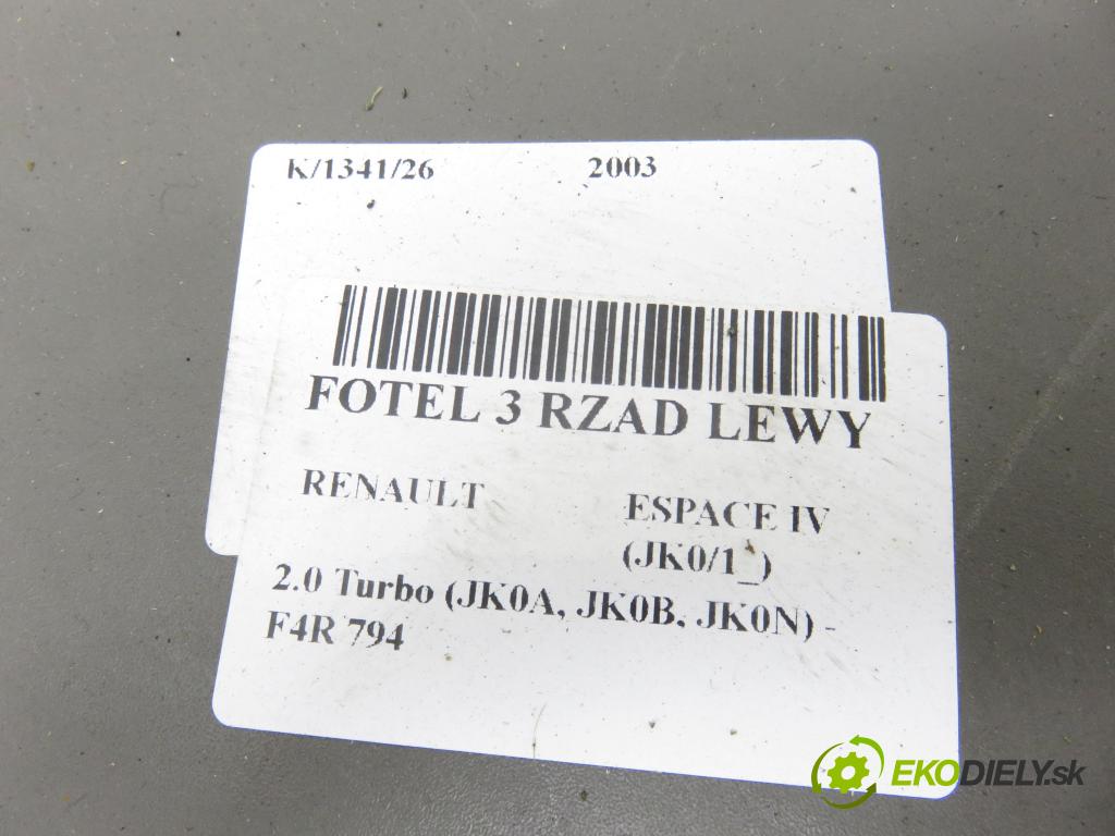 RENAULT ESPACE IV (JK0/1_) MINIVAN 2003 120,00 2.0 Turbo 163 - F4R 794 1998,00 Sedadlo 3 rad ľavy