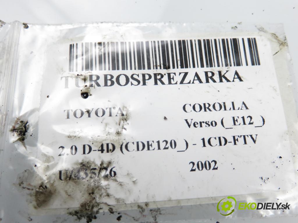 TOYOTA COROLLA Verso (_E12_) MINIVAN 2002 66,00 2.0 D-4D (CDE120_) - 1CD-FTV 1995,00 Turbodúchadlo 1720127050 (Turbodúchadlo (kompletné))
