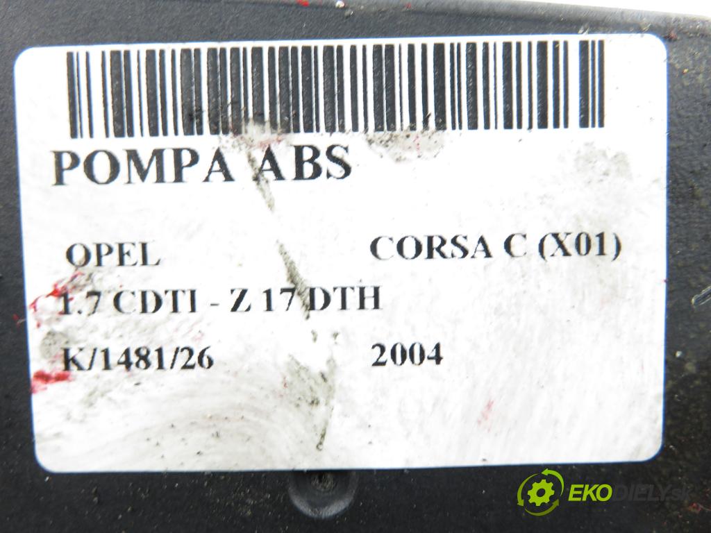 OPEL CORSA C (X01) HB 2004 74,00 1.7 CDTI - Z 17 DTH 1686,00 Pumpa ABS 0265950350 ; 0265234093 ; 13190879 (Pumpa ABS)
