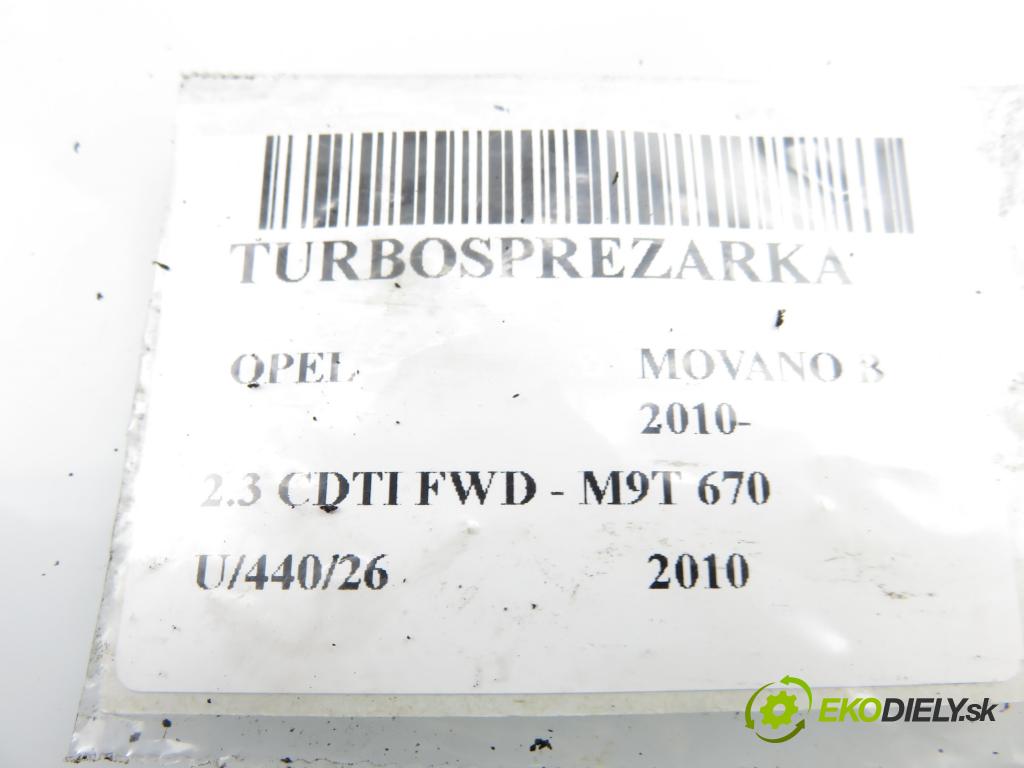 OPEL MOVANO B Skrzynia (X62) FURGON 2010 74,00 2.3 CDTI FWD - M9T 670 2298,00 Turbodúchadlo 787620 ; 8200822404 (Turbodúchadlo (kompletné))