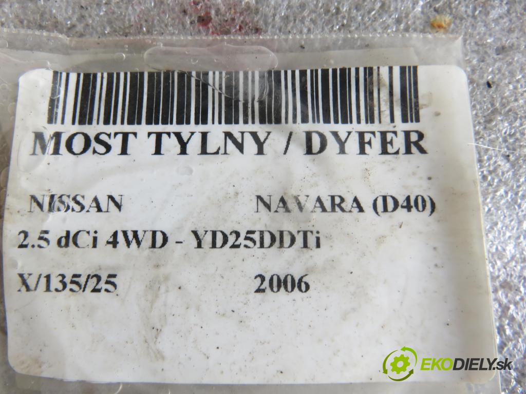 NISSAN NP300 NAVARA (D40) PICK-UP 2006 126,00 2.5 dCi 4WD - YD25DDTi 2488,00 Most zadní část / diferenciál