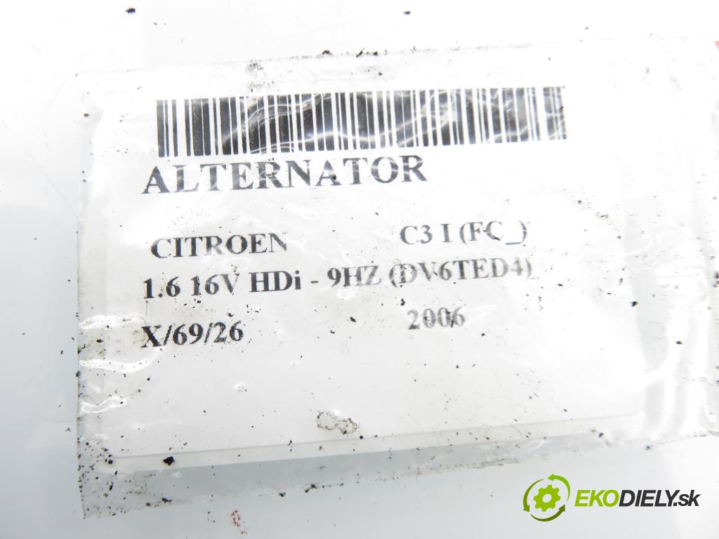 CITROEN C3 I (FC_) HB 2006 80,00 1.6 16V HDi - 9HZ (DV6TED4) 1560,00 Alternátor 9646321780 (Alternátor)