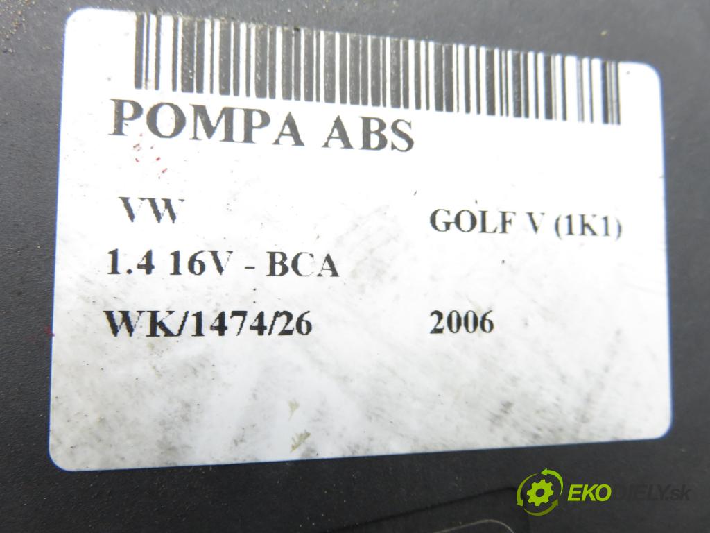 VW GOLF V (1K1) HB 2006 55,00 1.4 16V - BCA 1390,00 Pumpa ABS 10096003593 ; 1K0907379AC ; 1K0614517AE (Pumpa ABS)