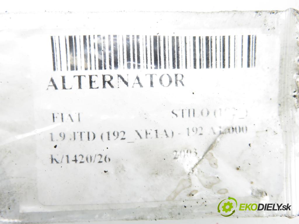 FIAT STILO (192_) HB 2003 85,00 1.9 JTD 115 - 192 A1.000 1910,00 Alternátor 46782213 ; 63321826 (Alternátor)