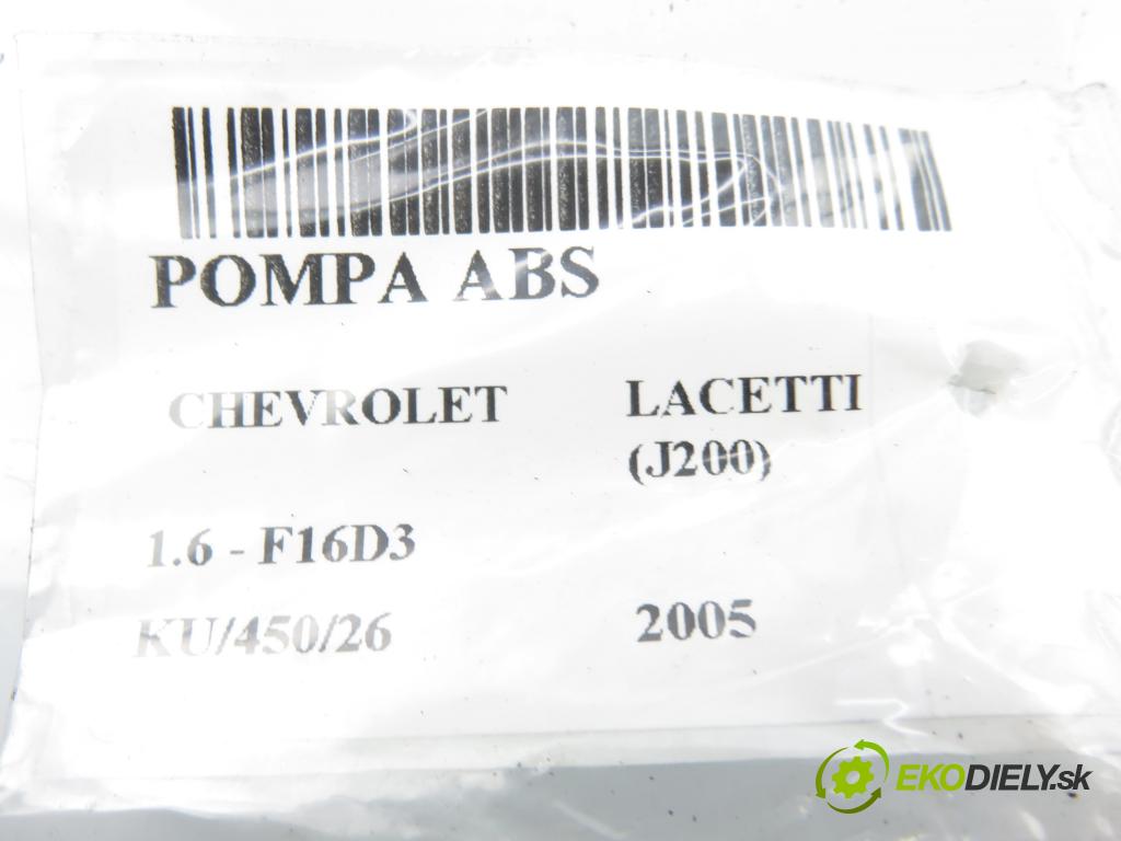 CHEVROLET LACETTI (J200) HB 2005 80,00 1.6 - F16D3 1598,00 Pumpa ABS 0265216874 ; 96549743 ; 96549743JB (Pumpa ABS)