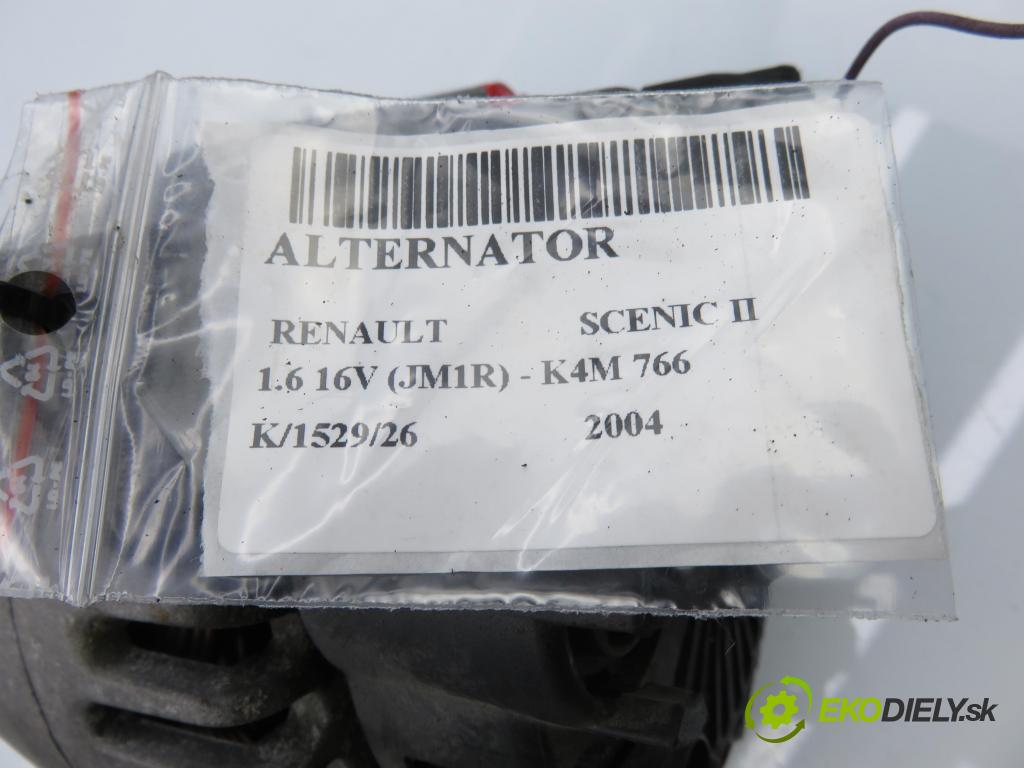 RENAULT SCENIC II (JM0/1_) MINIVAN 2004 82,00 1.6 16V (JM1R) - K4M 766 1598,00 Alternátor 8200588648 ; TG11C055 (Alternátor)