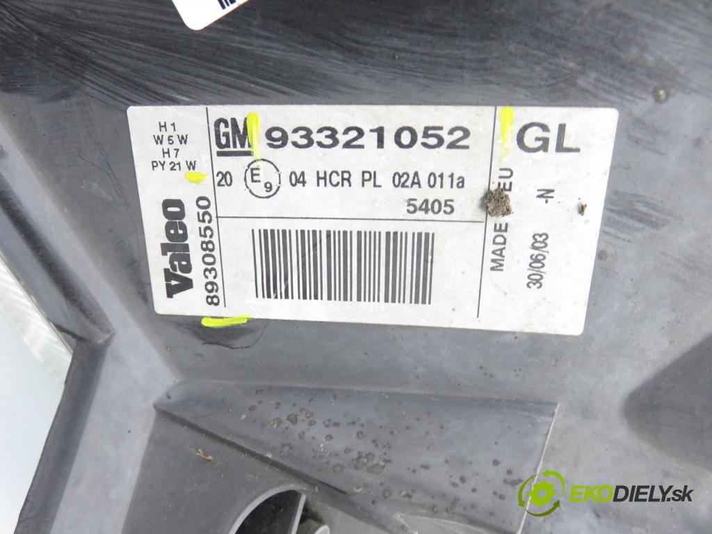 OPEL MERIVA A nadwozie wielkoprzestrzenne (MPV) (X03) MINIVAN 2004 74,00 1.6 16V - Z 16 XE 1598,00 Svetlo LP 93321052 ; 89308550