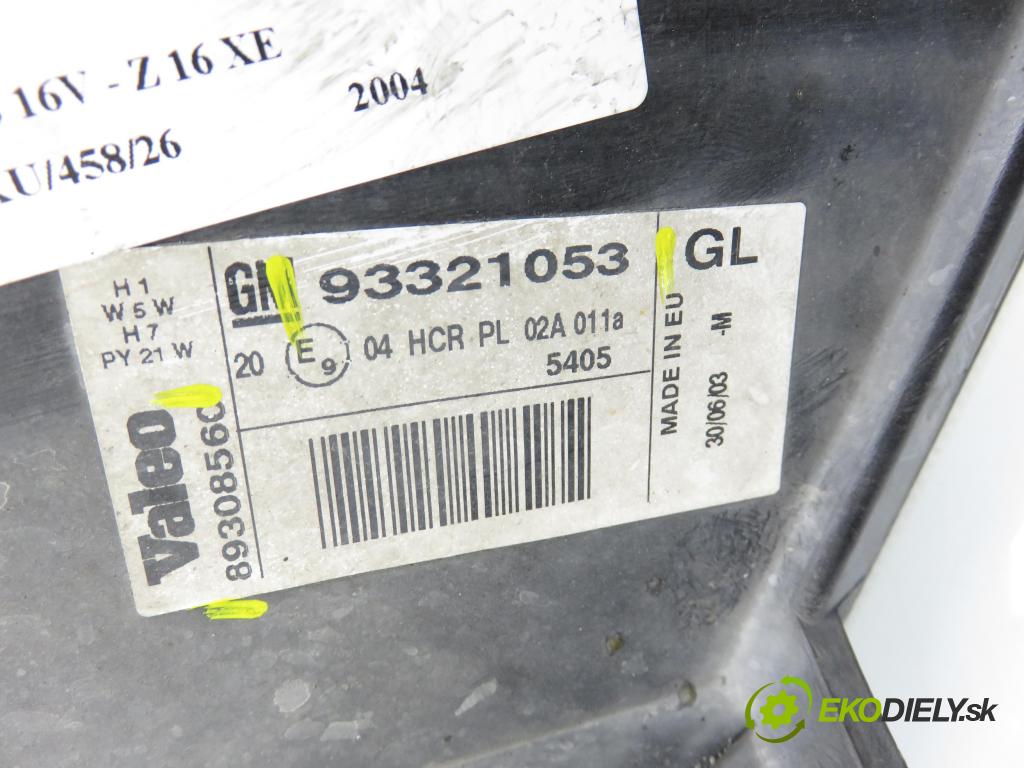 OPEL MERIVA A nadwozie wielkoprzestrzenne (MPV) (X03) MINIVAN 2004 74,00 1.6 16V - Z 16 XE 1598,00 Svetlo PP 93321053 ; 89308560