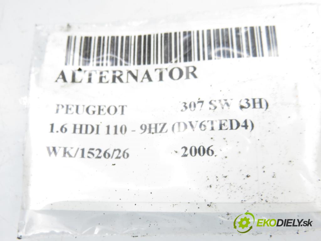 PEUGEOT 307 SW (3H) KOMBI 2006 80,00 1.6 HDI 110 - 9HZ (DV6TED4) 1560,00 Alternátor  (Alternátor)