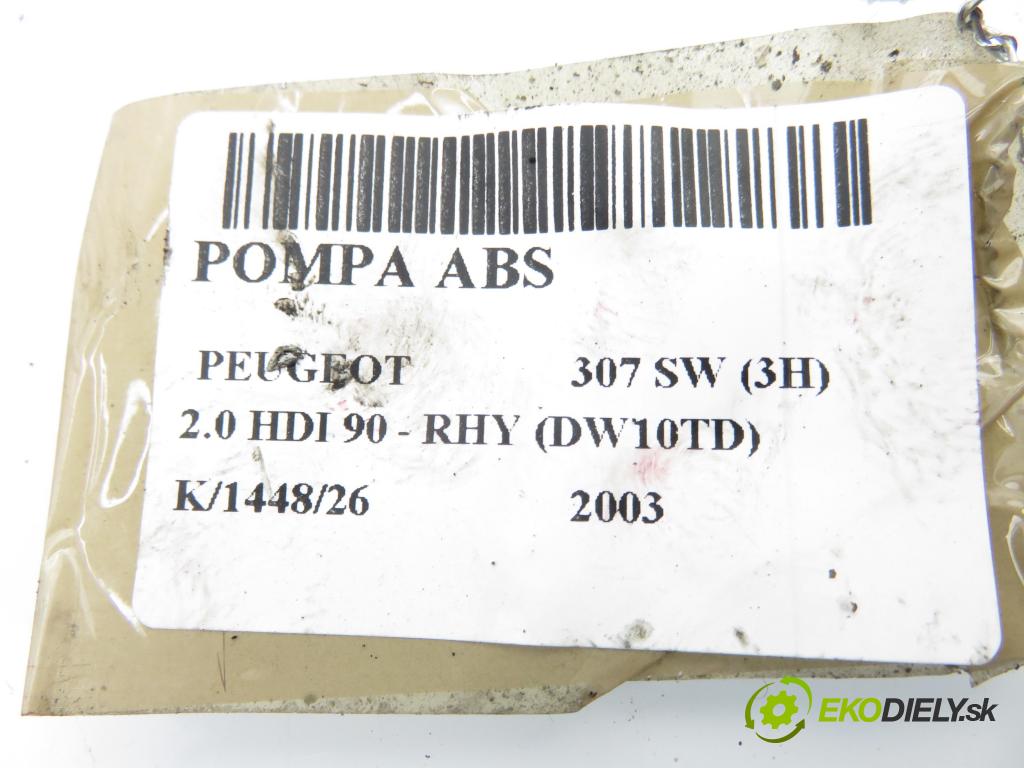 PEUGEOT 307 SW (3H) KOMBI 2003 66,00 2.0 HDI 90 - RHY (DW10TD) 1997,00 Pumpa ABS 0265800301 (Pumpa ABS)