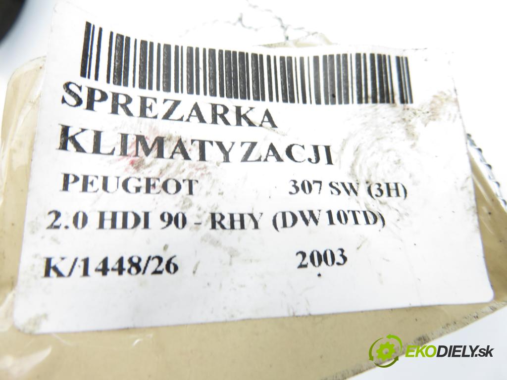 PEUGEOT 307 SW (3H) KOMBI 2003 66,00 2.0 HDI 90 - RHY (DW10TD) 1997,00 KOMPRESOR: klimatizace SD6V12 (Kompresor klimatizace)