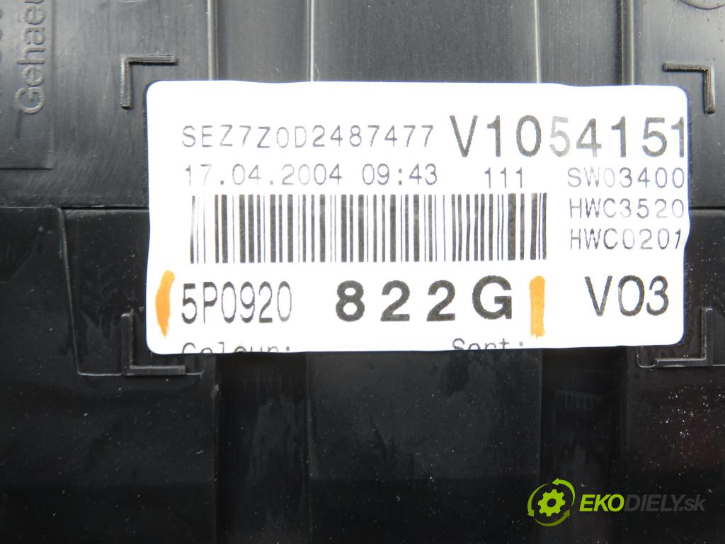 SEAT ALTEA (5P1) HB 2005 77,00 1.9 TDI PD 105 - BXE 1896,00 Prístrojovka elektrický 5P0920822G