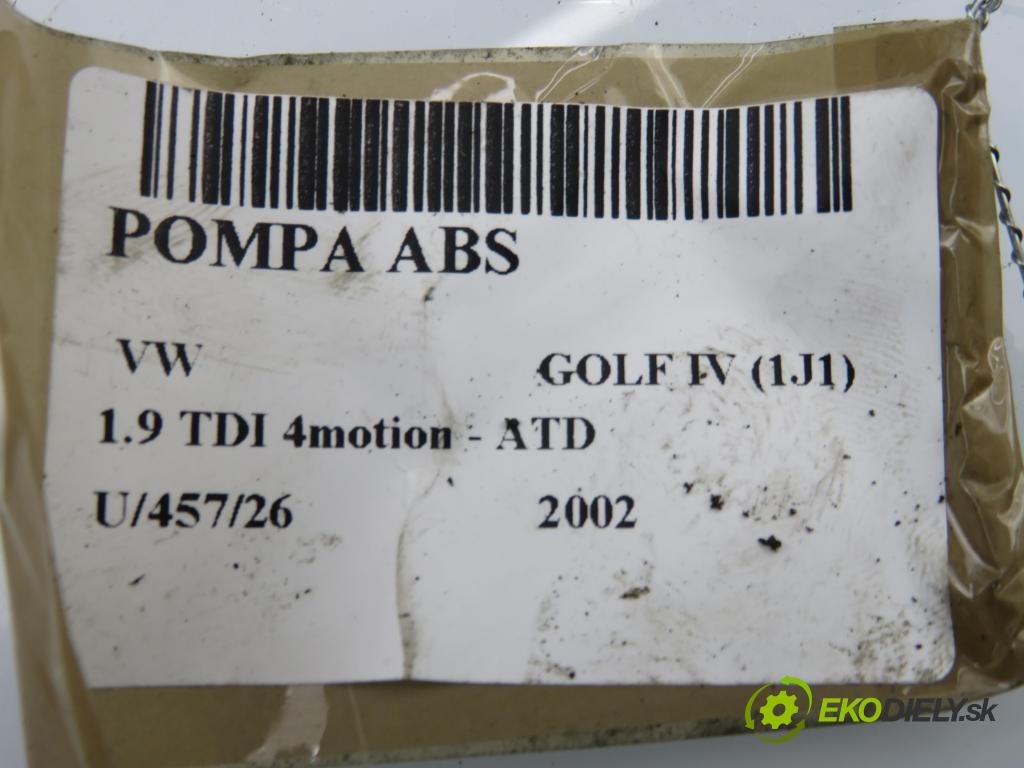 VW GOLF IV (1J1) HB 2002 74,00 1.9 TDI 4motion - ATD 1896,00 Pumpa ABS 1J0907379AG ; 10094903543 ; 1J0614217F (Pumpa ABS)