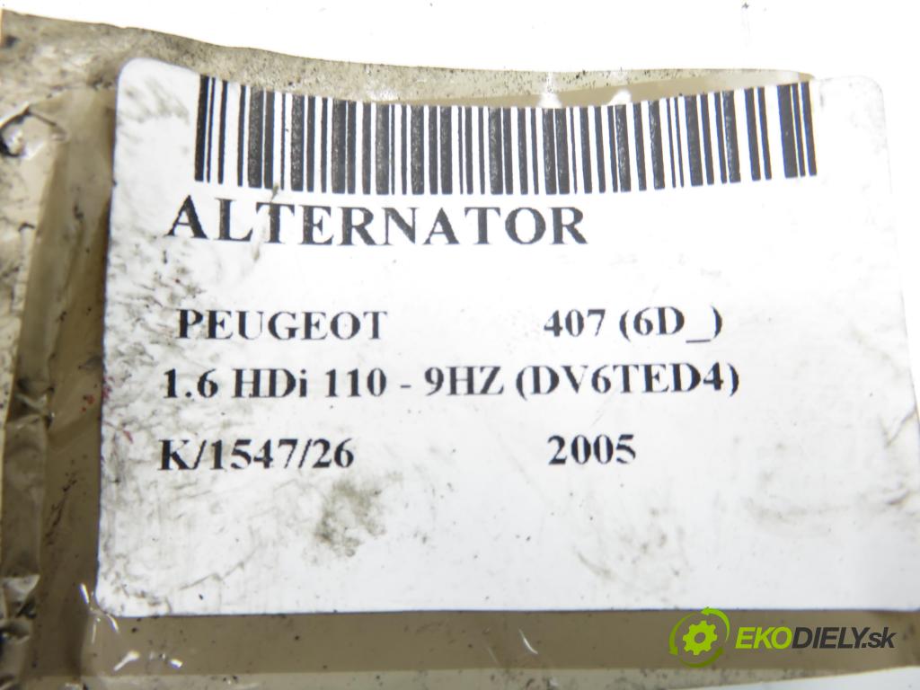 PEUGEOT 407 (6D_) SEDAN 2005 80,00 1.6 HDi 110 - 9HZ (DV6TED4) 1560,00 Alternátor 9646321880 (Alternátor)