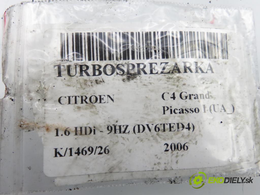 CITROEN C4 Grand Picasso I (UA_) MINIVAN 2006 80,00 1.6 HDi - 9HZ (DV6TED4) 1560,00 Turbodúchadlo 9663199280 (Turbodúchadlo (kompletné))
