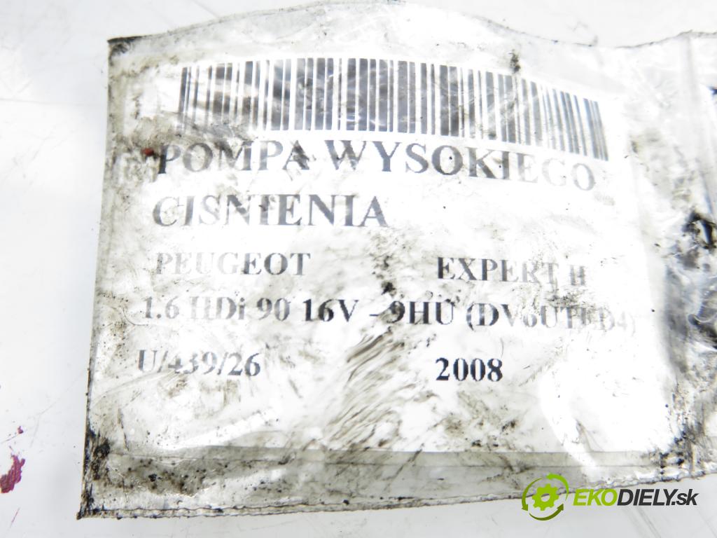 PEUGEOT EXPERT Skrzynia (VF3A_, VF3U_, VF3X_) FURGON 2008 66,00 1.6 HDi 90 16V - 9HU (DV6UTED4) 1560,00 Pumpa vysokého tlaku 0445010102 ; 9683703780