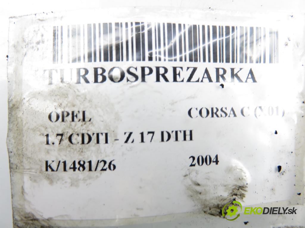 OPEL CORSA C (X01) HB 2004 74,00 1.7 CDTI - Z 17 DTH 1686,00 Turbodúchadlo 8973000923 ; 4913106003 (Turbodúchadlo (kompletné))