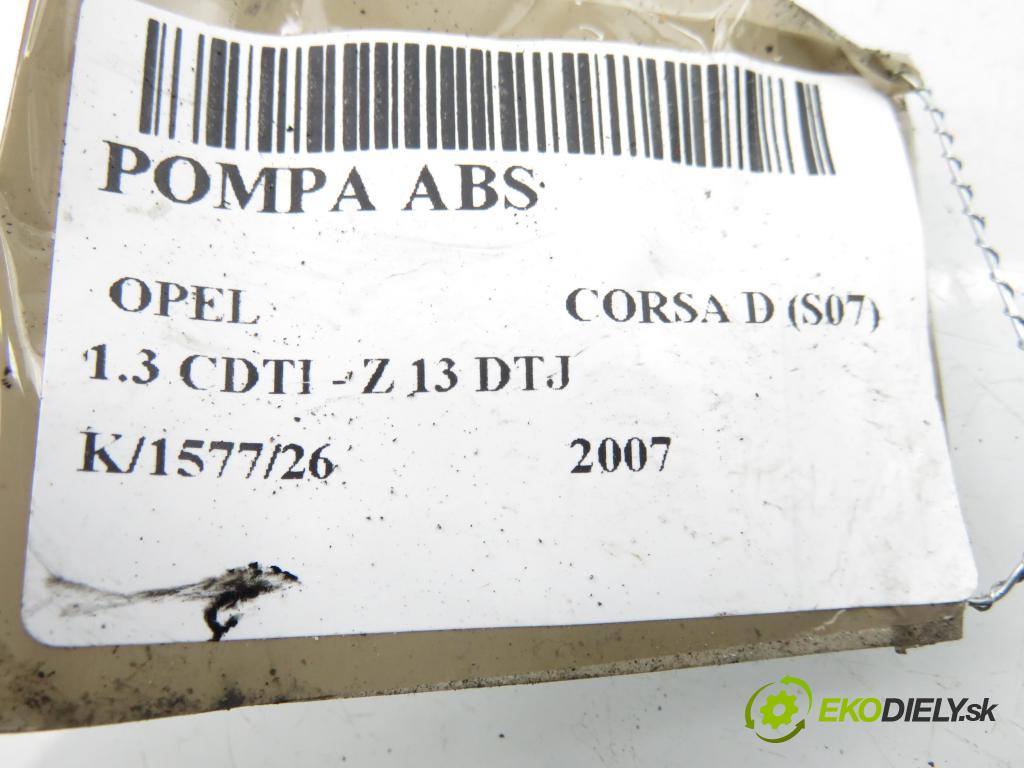 OPEL CORSA D (S07) HB 2007 55,00 1.3 CDTI - Z 13 DTJ 1248,00 Pumpa ABS 0265800422 ; 0265232238 ; 13277812 (Pumpa ABS)