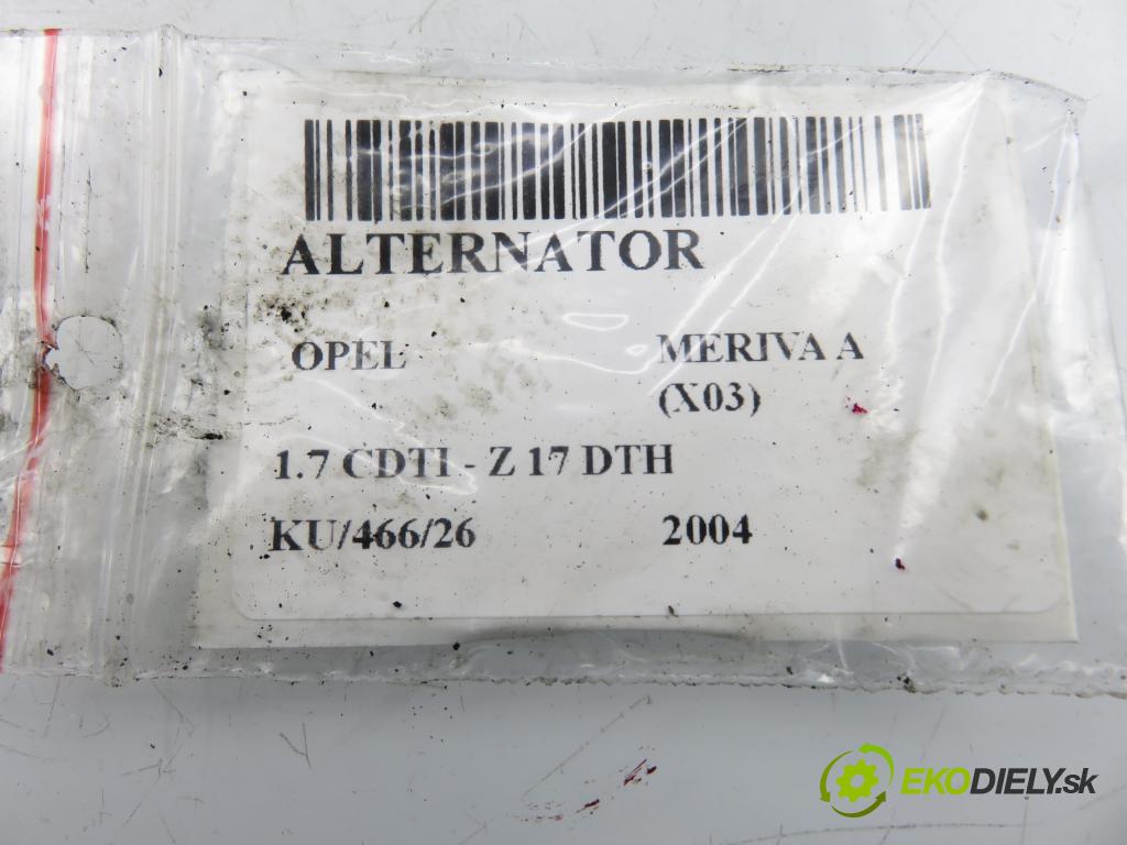 OPEL MERIVA A nadwozie wielkoprzestrzenne (MPV) (X03) MINIVAN 2004 74,00 1.7 CDTI - Z 17 DTH 1686,00 Alternátor A2003 (Alternátor)