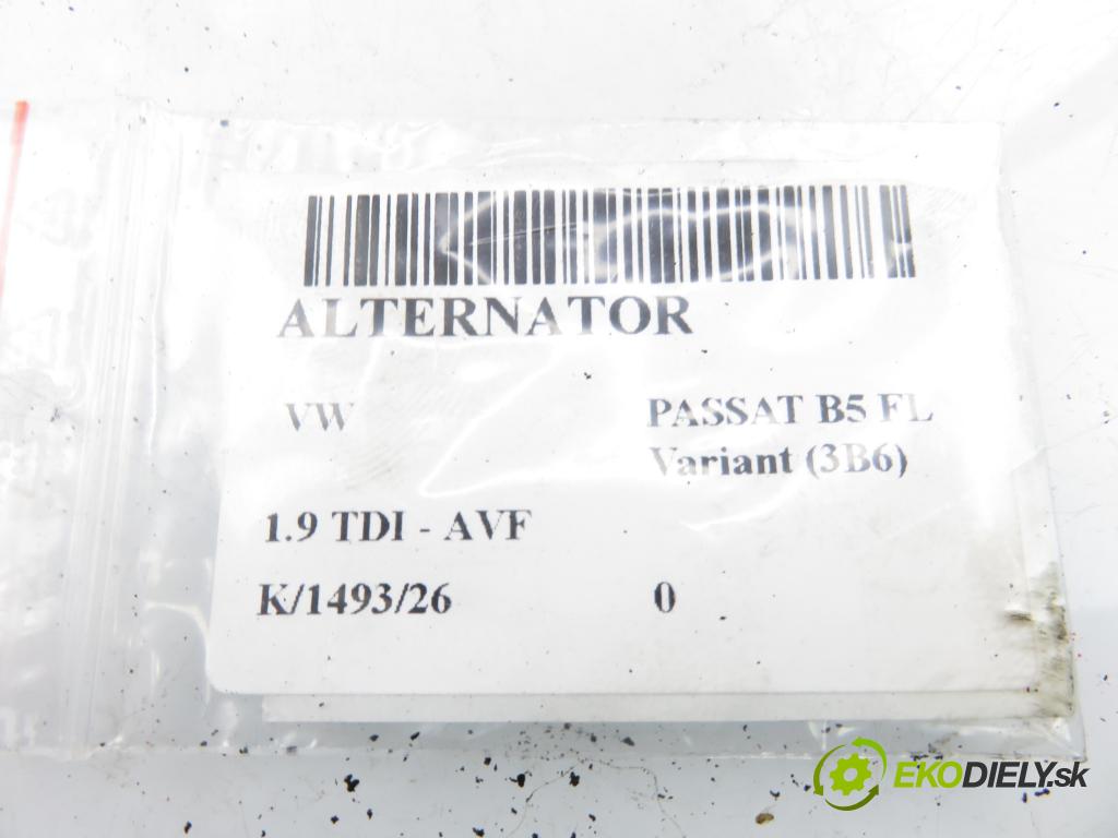VW PASSAT B5.5 Variant (3B6) KOMBI 2001 96,00 1.9 TDI - AVF 1896,00 Alternátor 0124515083 ; 028903031 (Alternátor)