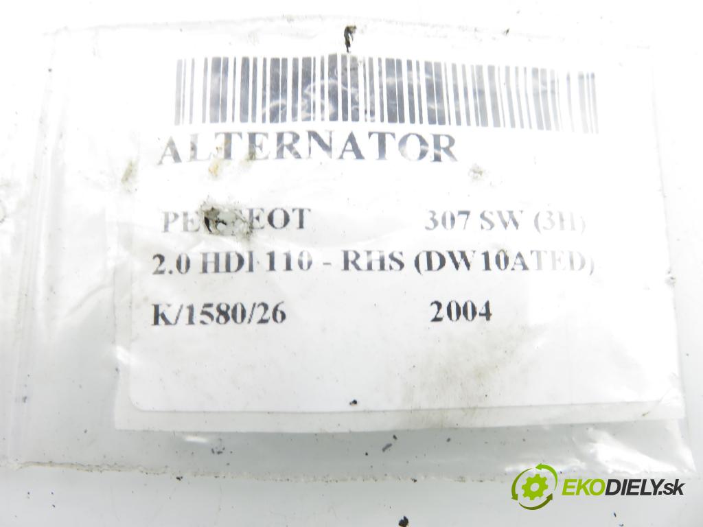 PEUGEOT 307 SW (3H) KOMBI 2004 79,00 2.0 HDI 110 - RHS 1997,00 Alternátor 9646321880 (Alternátor)
