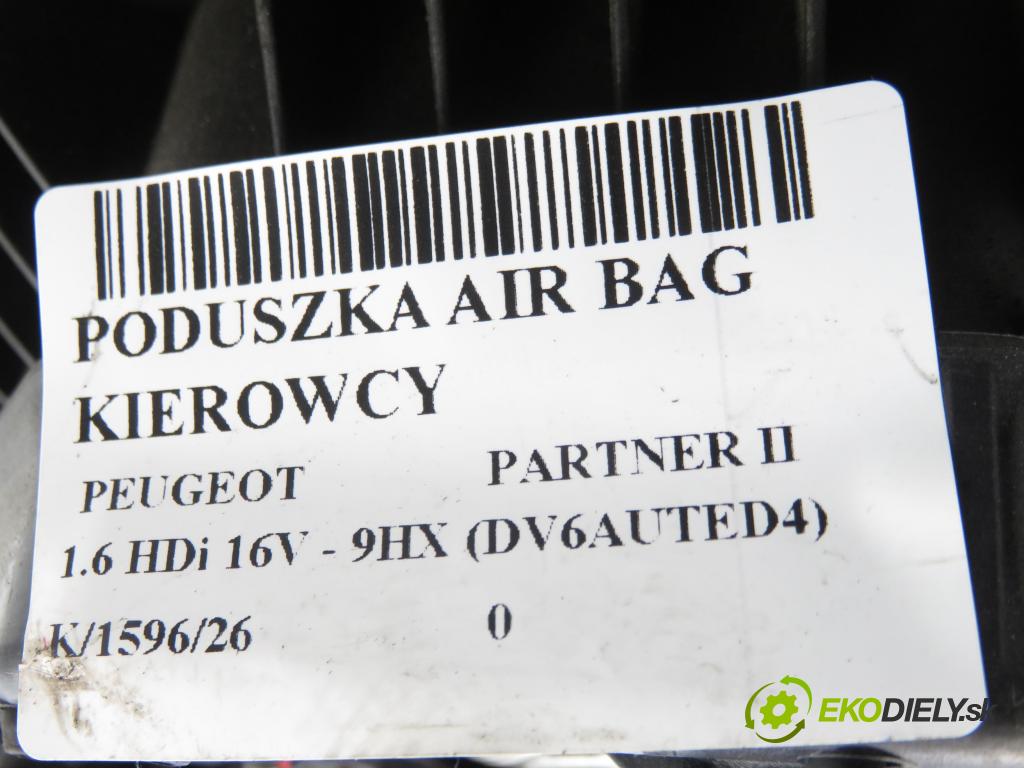 PEUGEOT PARTNER Skrzynia FURGON 2008 66,00 1.6 HDi 16V - 9HX (DV6AUTED4) 1560,00 AirBag air BAG volantu 96809217ZD