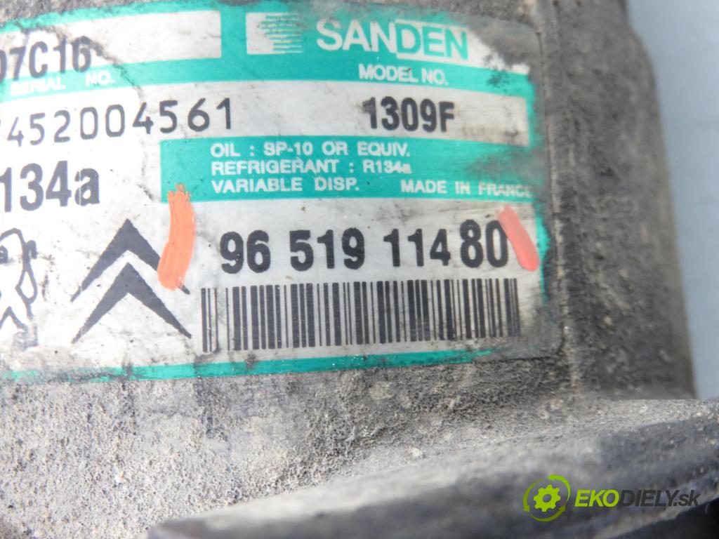 PEUGEOT 307 SW (3H) KOMBI 2005 66,00 1.6 HDI 90 - 9HX (DV6ATED4) 1560,00 KOMPRESOR: klimatizace 9651911480 (Kompresor klimatizace)