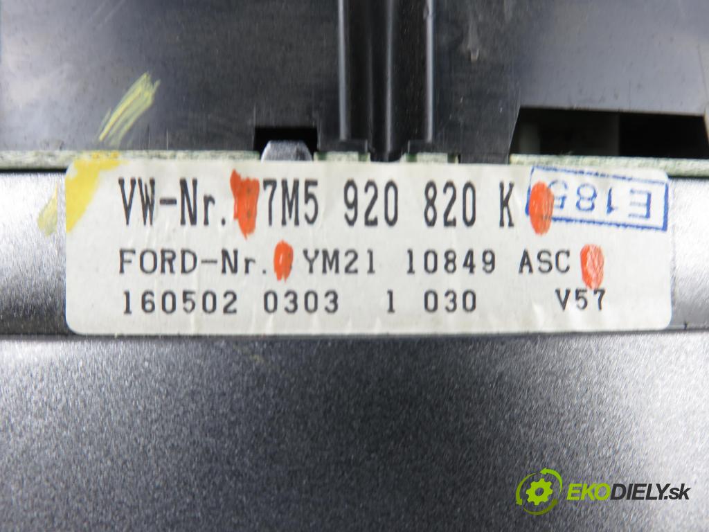 FORD GALAXY (WGR) VAN 2002 85,00 1.9 TDI PD 115 - AUY 1896,00 prístrojovka elektrický 7M5920820K ; YM2110849ASC