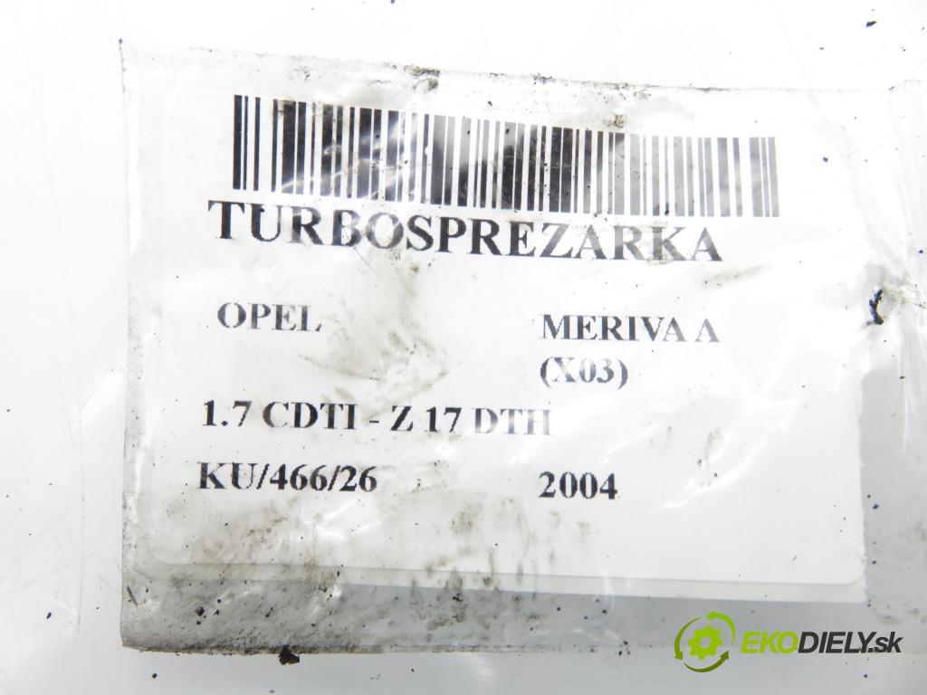 OPEL MERIVA A nadwozie wielkoprzestrzenne (MPV) (X03) MINIVAN 2004 74,00 1.7 CDTI - Z 17 DTH 1686,00 Turbodúchadlo 8973000923 ; 4913106003 (Turbodúchadlo (kompletné))