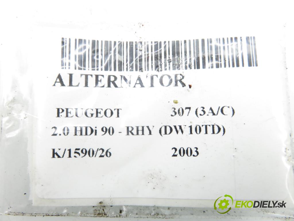 PEUGEOT 307 (3A/C) HB 2003 66,00 2.0 HDi 90 - RHY (DW10TD) 1997,00 Alternátor 9641302580 (Alternátor)