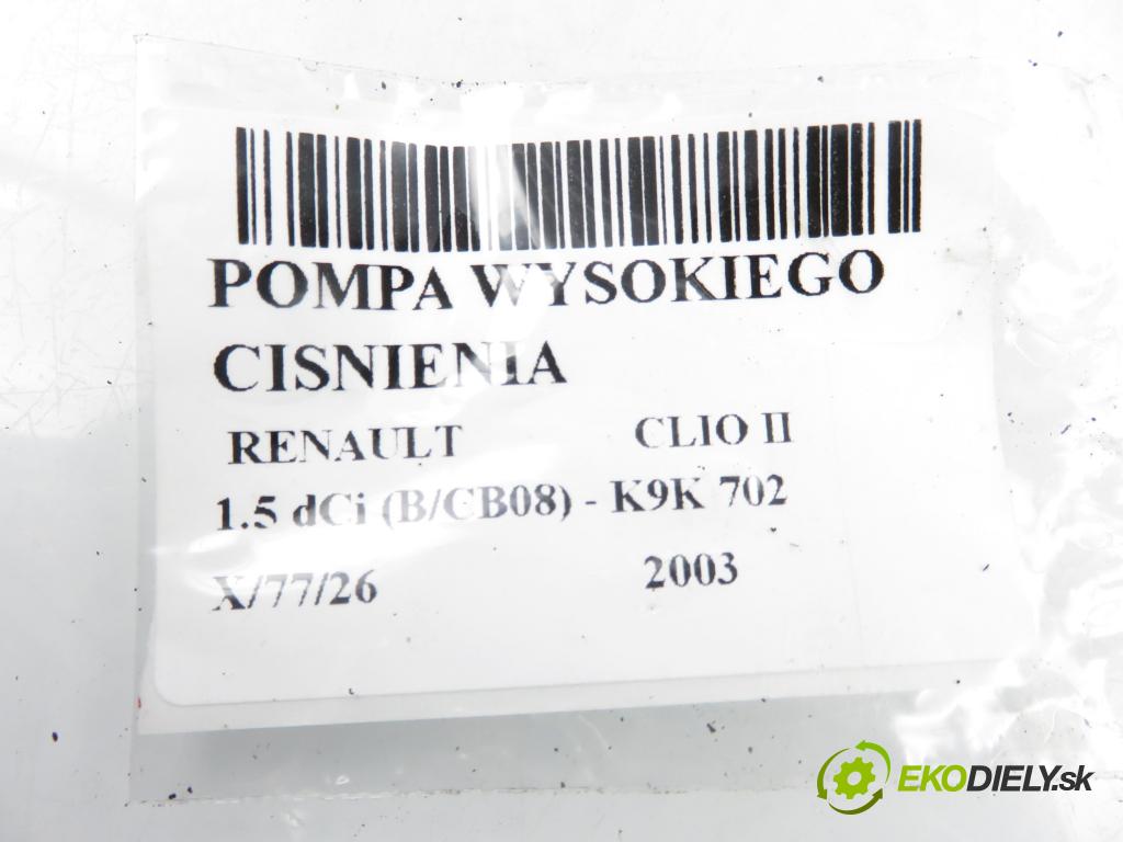 RENAULT CLIO II (BB_, CB_) HB 2003 60,00 1.5 dCi (B/CB08) - K9K 702 1461,00 pumpa vysokého TLAK: 8200057346A ; 8200057225