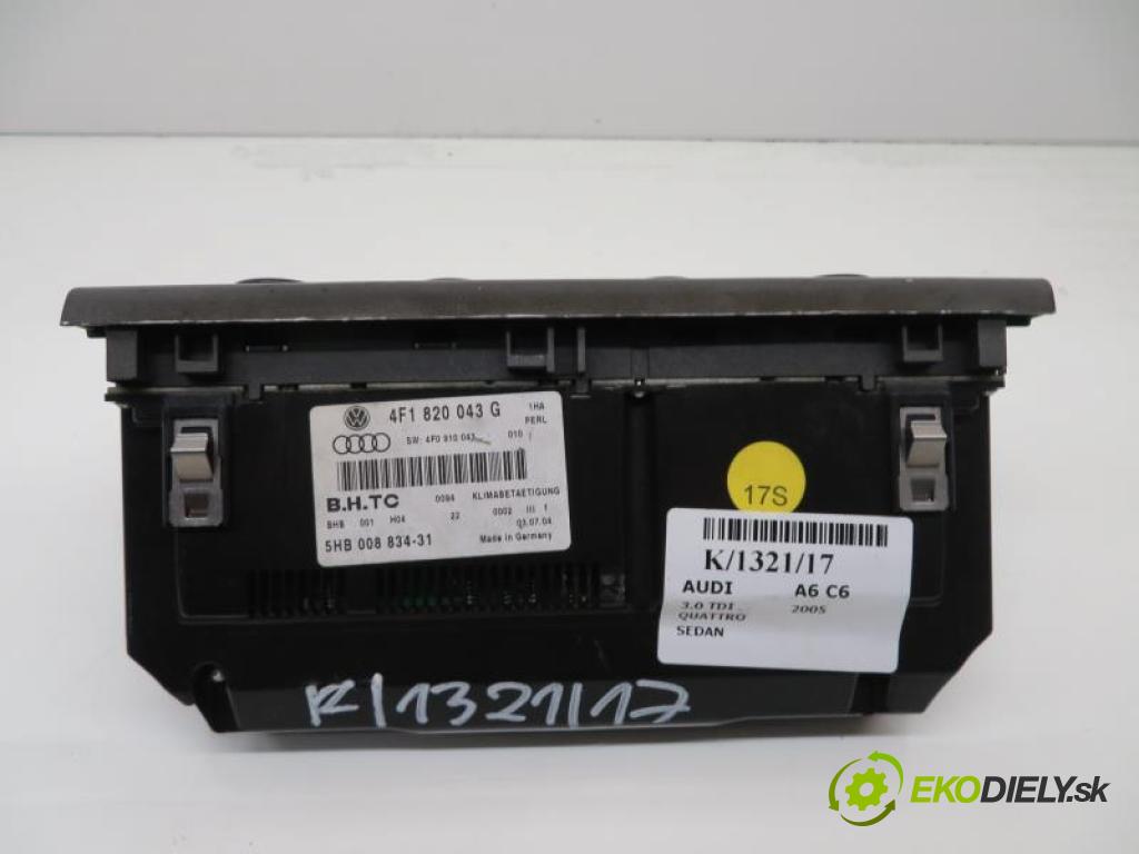 AUDI A6 C6 (4F2) 3.0 TDI QUATTRO BMK automatic Tiptronic 4X4 165 kW 225 km  Panel kúrenia - klimatizácia 4F1820043G (Prepínače, spínače, tlačidlá a ovládače kúrenia)