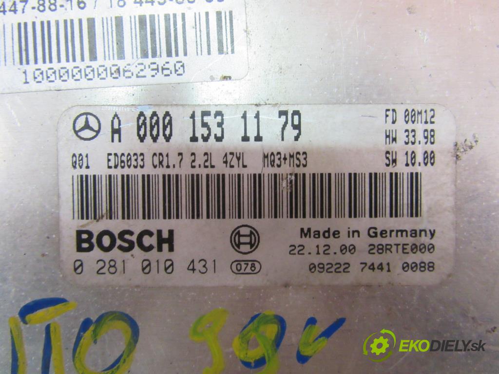 MERCEDES BENZ VITO W638 2.2 CDI 112 (638.194) OM 611.980   90 kW 122 km  řídící jednotka motora 0281010431 , A0001531179