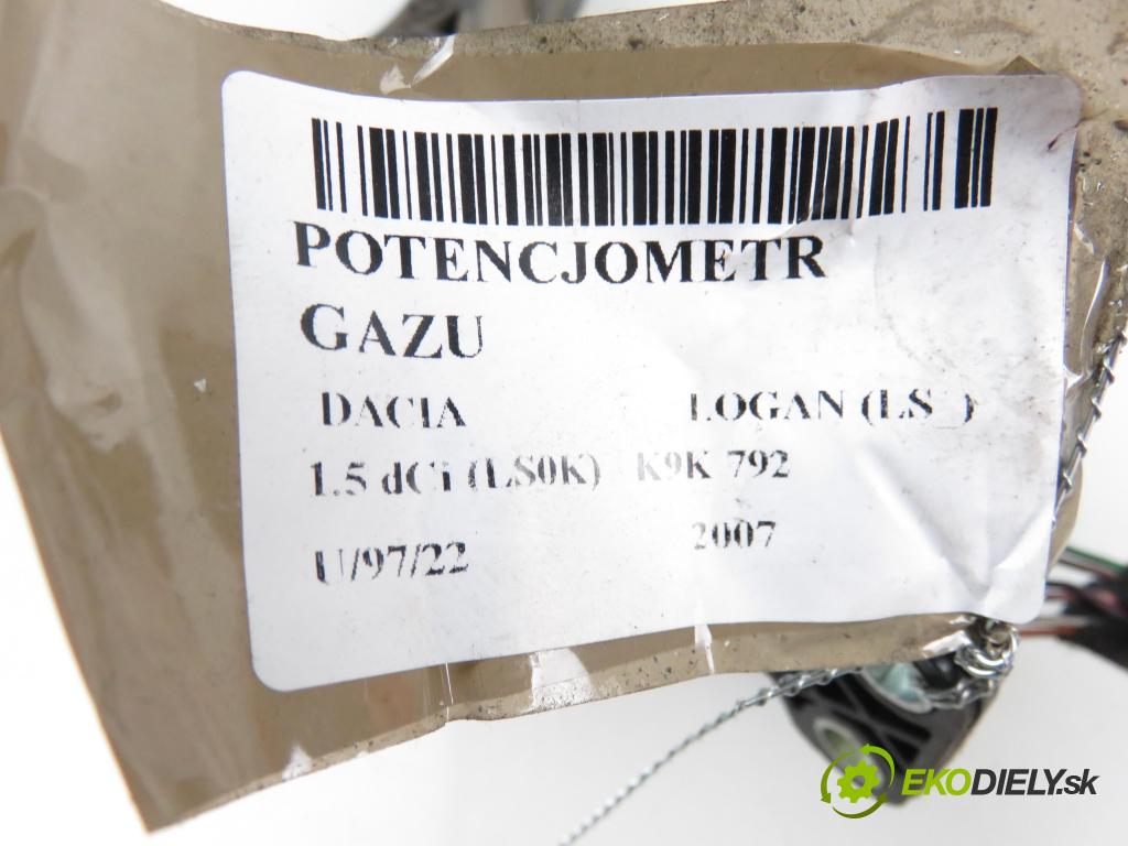 DACIA LOGAN (LS_) SEDAN 2007 1461,00 Pozostałe 1461,00 Potenciometer plynového pedálu 6PV00908502; 8200386506B (Pedále)